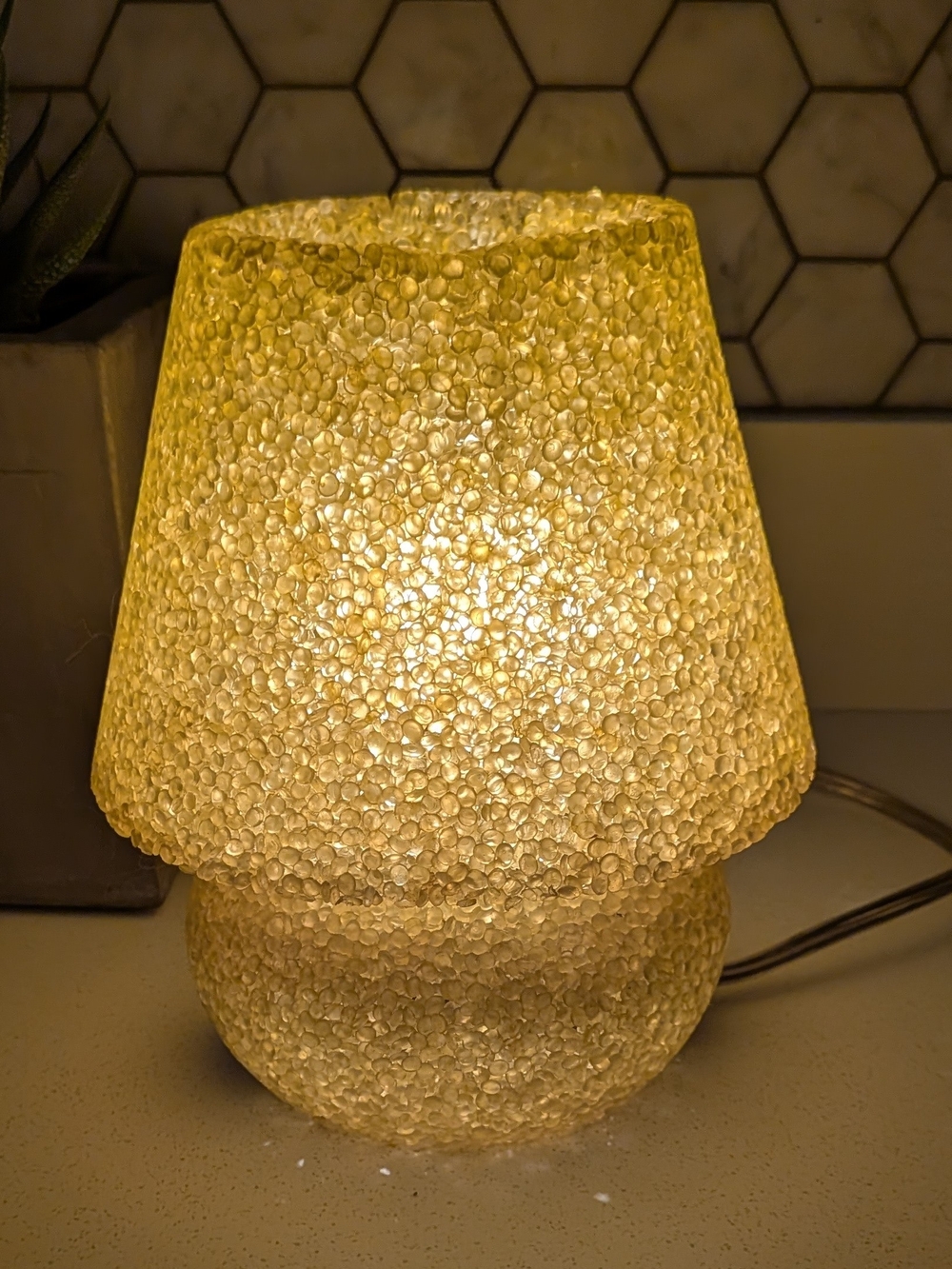 Vintage Yellow Mushroom Jelly Lamp Melted Popcorn Texture Plastic Retro